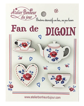 フランス製 木製ボタンセット Fan de DIGOIN ティーセット|Atelier Bonheur du Jour