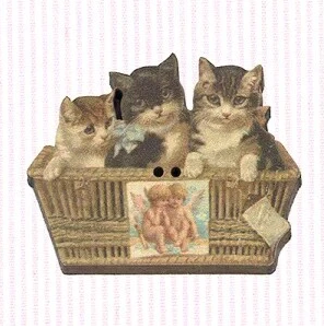 フランス製 木製ボタン【猫とカゴ】|Heart Art Collection