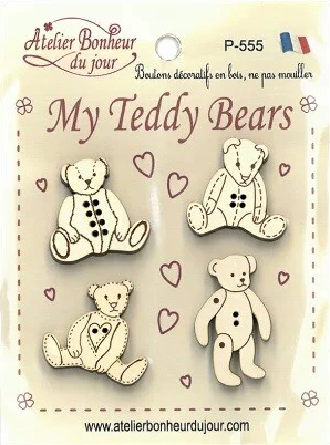 フランス製 木製ボタンセット【子供時代の思い出 テディベア】|Heart Art Collection