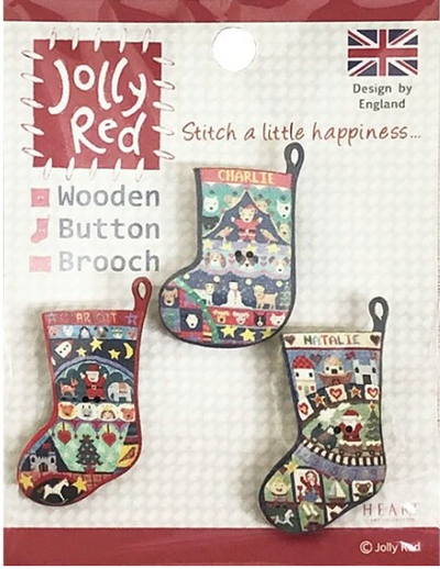 木製ブローチセット ジョリーレッド・クリスマス靴下|Jolly Red