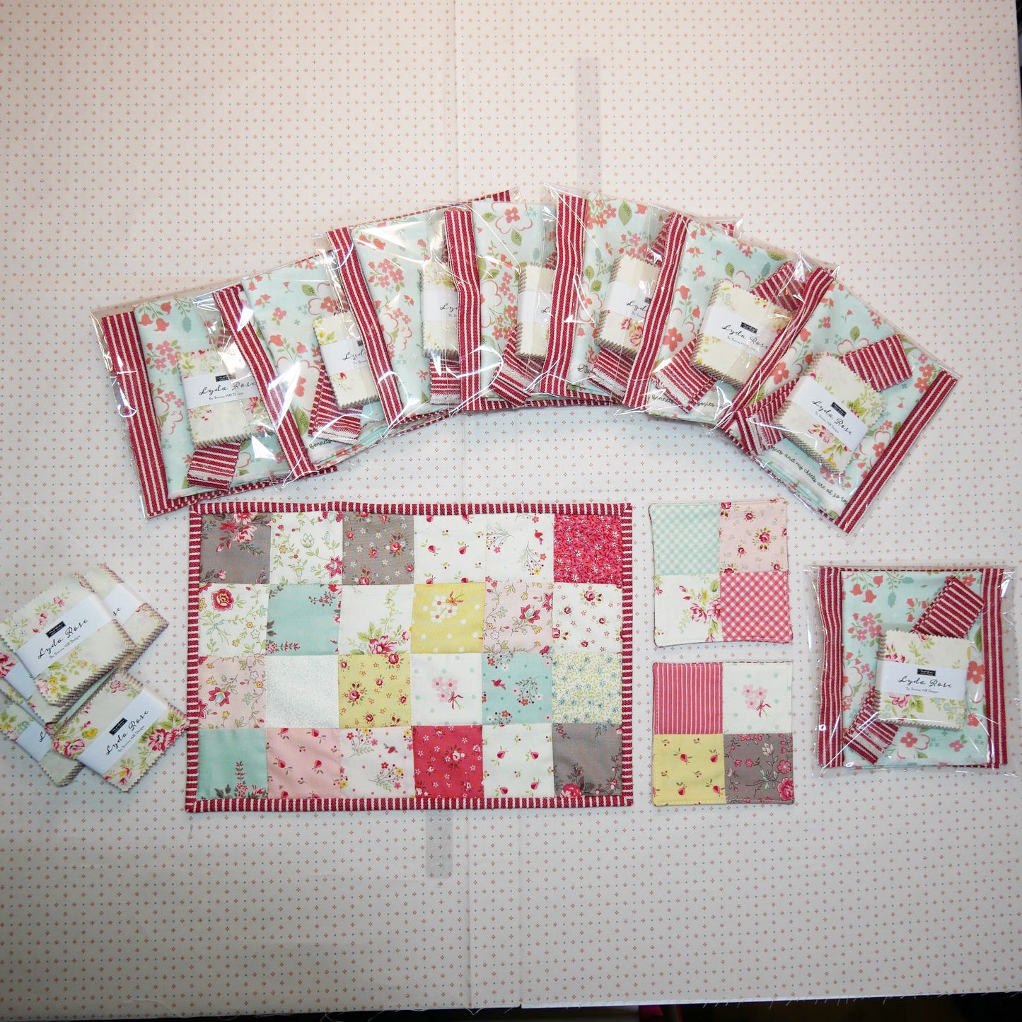 【SLOW STITCH SET】春・パッチワークのティーマットとコースター生地セット