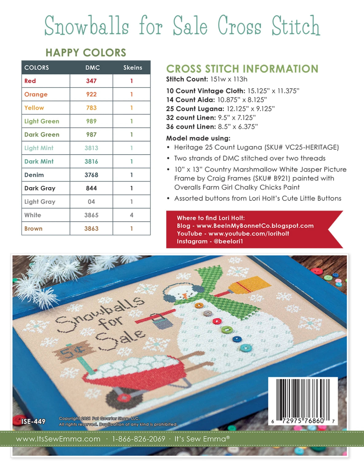 クロス・ステッチ図案 Snowballs for Sale|Lori Holt