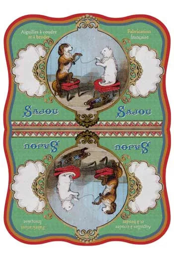 Sajou-needlebook-40-needles-a-cat and-a-dog- winding-wool ニードルブック針40本入りアソート 毛糸を紡ぐ猫と犬