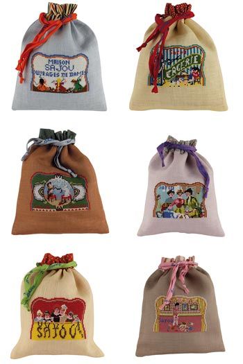 Sajou-cross-stitch-kit-bag-embroidery-girls クロス・ステッチ・巾着キット 刺しゅうする女の子