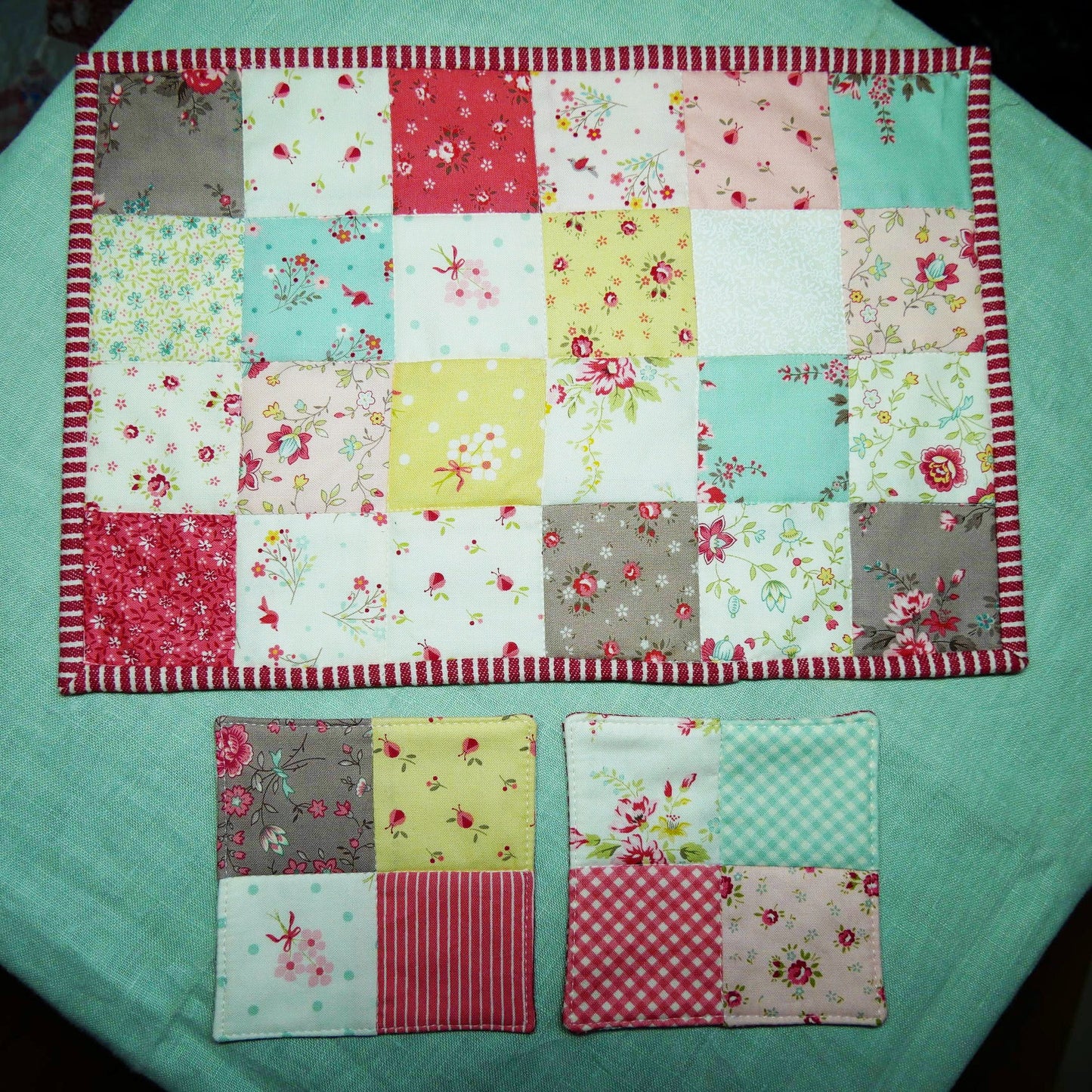 【SLOW STITCH  SET】春・パッチワークのティーマットとコースター生地セット