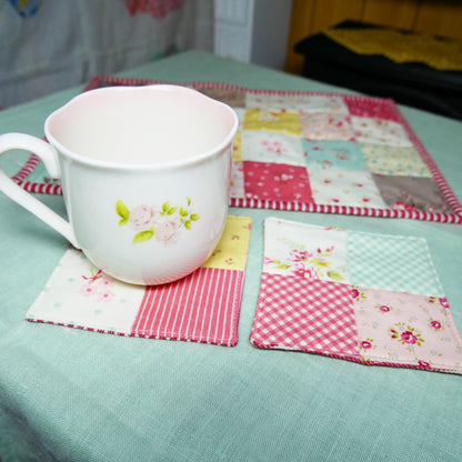 【SLOW STITCH  SET】春・パッチワークのティーマットとコースター生地セット