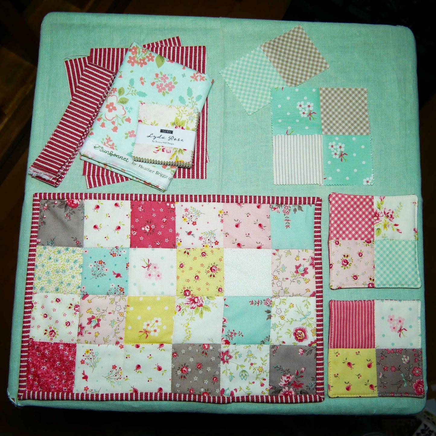 【SLOW STITCH  SET】春・パッチワークのティーマットとコースター生地セット