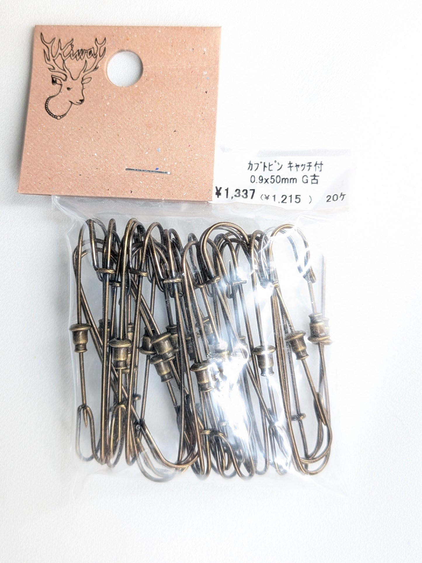 カブトピン キャッチ付き 0.9×50mm G (ゴールド｜ビンテージ風)