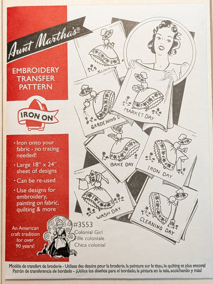 Aunt Martha's #3553 Colonial Girl（コロニアル・ガール）｜アイロン転写刺しゅう図案