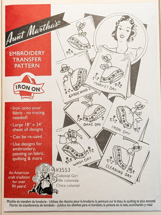 Aunt Martha's #3553 Colonial Girl（コロニアル・ガール）｜アイロン転写刺しゅう図案