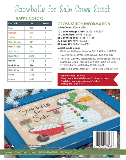 クロス・ステッチ図案 Snowballs for Sale｜Lori Holt