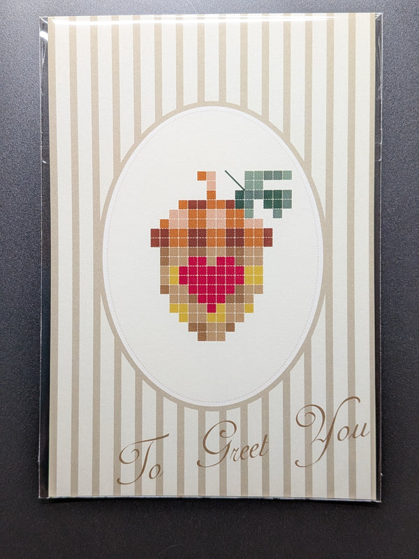 どんぐりデザイン オリジナルクロスステッチ刺繍柄ポストカード