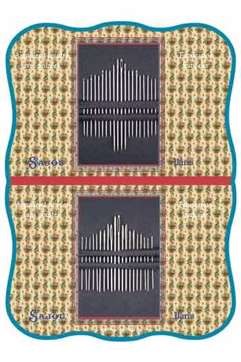 Sajou-needlebook-40-needles-a little girl repairing her dollニードルブック針40本入りアソート　繕い物をする女の子