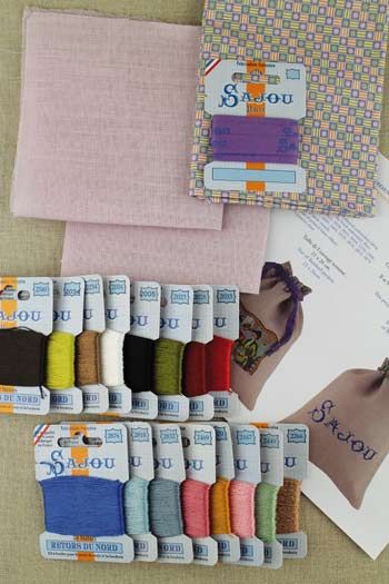 Sajou-cross-stitch-kit-bag-sewing-club クロス・ステッチ・巾着キット　ソーイングクラブ