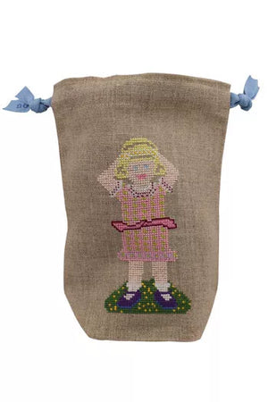 Cross stitch kit - Flavie linen pouchクロス・ステッチ・キット　巾着袋 フラヴィーちゃん