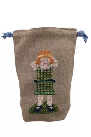 Cross stitch kit - Marie linen pouchクロス・ステッチ・キット　巾着袋マリーちゃん