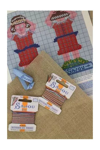 Cross stitch kit - Rosalie linen pouchクロス・ステッチ・キット　巾着袋 ロザリーちゃん