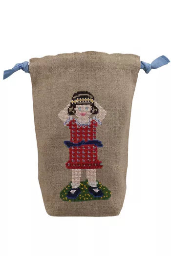 Cross stitch kit - Rosalie linen pouchクロス・ステッチ・キット　巾着袋 ロザリーちゃん