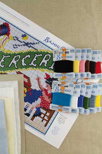 Sajou sewing box kit - Embroidery Girls サジューのクロスステッチキット繕い物をする女の子